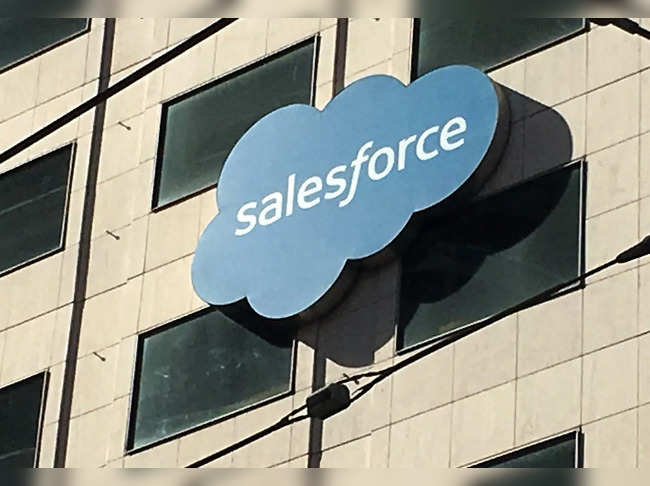 FILE PHOTO: The Salesforce logo is pictured on a building in San Francisco