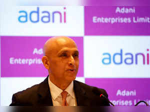 Adani Group CFO Jugeshinder Singh speaks during a press conference in Ahmedabad