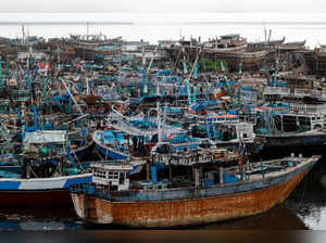 View shows anchored fishing boats, after fishermen were advised not to venture into the sea due to expected cyclonic storm over the Arabian Sea in Karachi