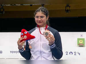 Paris, Aug 31 (ANI): India's Rubina Francis poses with her Bronze Medal after wi...