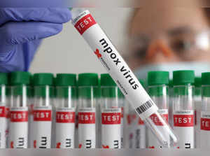 FILE PHOTO: Illustration shows test tubes with "Mpox virus positive" label