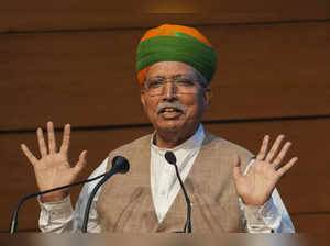 New Delhi: Minister of Law and Justice Arjun Ram Meghwal speaks during a motivat...