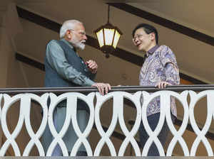 **EDS: IMAGE VIA PMO** Singapore: Prime Minister Narendra Modi during a meeting ...