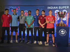 Kolkata: Captains and players of teams participating in the Indian Super League ...