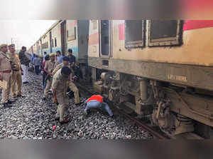 Kanpur, Aug 17 (ANI): Railway staff and Police inspecting the incident site afte...