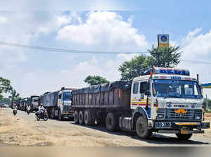 Birbhum, Sept 06 (ANI): Trucks seen parked during the Chakka jam called by Bhara...