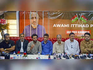 Srinagar: Abrar Rashid, 3rd from left, son of Awami Ittehad Party chief Sheikh A...