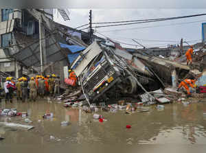 Lucknow: SDRF personnel conduct rescue operation after a building collapsed, cru...