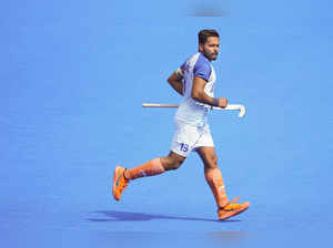 Colombes: India's captain Harmanpreet Singh during the men's hockey bronze medal...