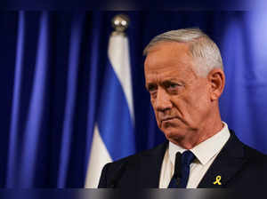 FILE PHOTO: Israeli Minister Benny Gantz addresses the media in Ramat Gan