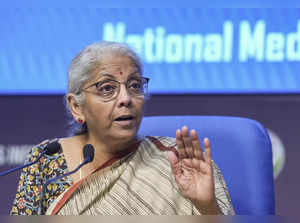 New Delhi: Union Finance Minister Nirmala Sitharaman addresses a press conferenc...