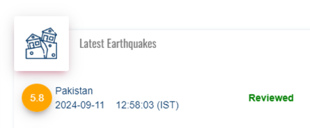 An earthquake with a magnitude of 5.8 on the Richter Scale hit Pakistan at 12:58 pm (IST) today: National Center for Seismology