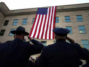 Flag unfurled for 9_11 at the Pentagon in Washington.