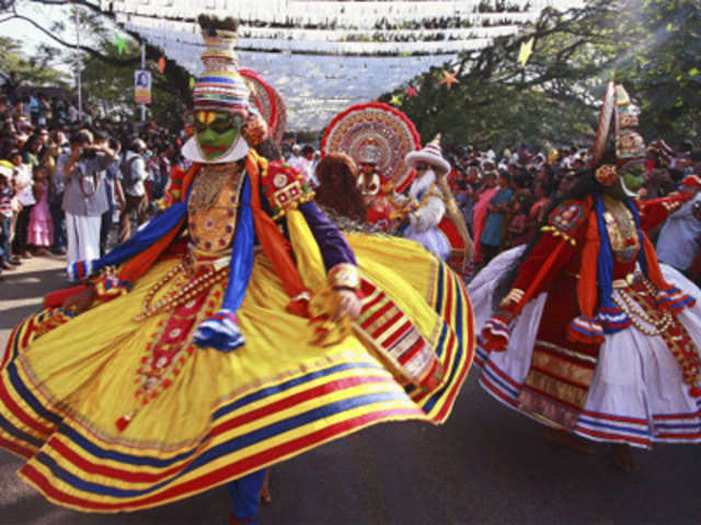 Folk dancers performing during the 28th Cochin Carnival
