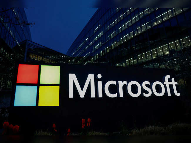 FILE PHOTO: A Microsoft logo is seen in Issy-les-Moulineaux near Paris