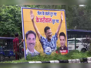 New Delhi, Sep 13 (ANI): A hoarding of Delhi Chief Minister and Aam Aadmi Party ...