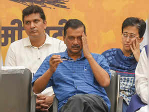 New Delhi: Delhi Chief Minister Arvind Kejriwal during AAP workers' meeting, in ...