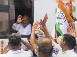 Rohtak: Congress candidate Bhupinder Singh Hooda during his nomination rally for...