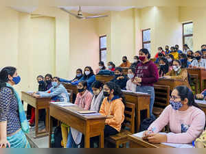 New Delhi: Students attend a class at Miranda college after Delhi University reo...