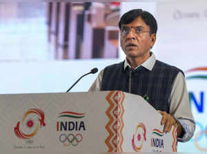 New Delhi: Union Sports Minister Mansukh Mandaviya addresses at the 44th Olympic...