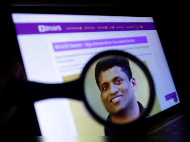 Illustration shows BYJU'S Owner Byju Raveendran photo on his company web page