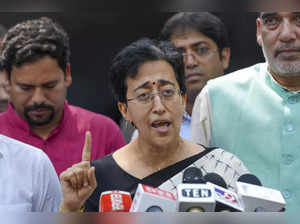 New Delhi: Delhi Minister and AAP leader Atishi addresses the media after a meet...