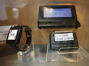 Pagers on display at a meeting room in the Gold Apollo company in New Taipei City