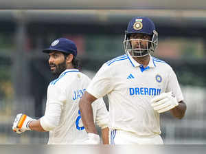 Chennai: India’s Ravichandran Ashwin and Ravindra Jadeja run between the wickets...