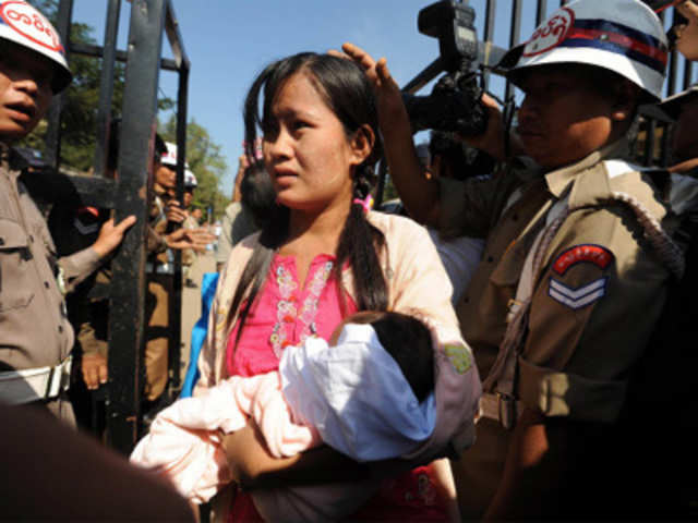 A Myanmar prisoner leaves Insein prison