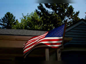 An American flag blows in the wind in Berkley