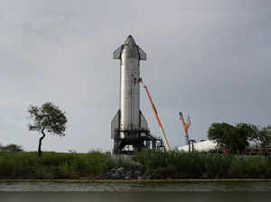 View of a SpaceX rocket across the Rio Grande, in Brownsville, Texas