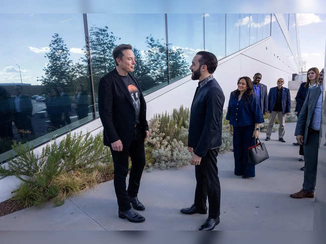 Tesla CEO Elon Musk and El Salvador's President Nayib Bukel at the Tesla Gigafactory in Austin