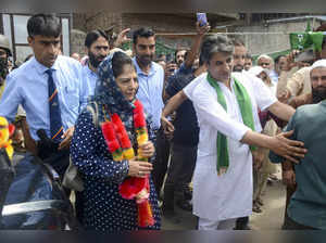 Srinagar: Peoples Democratic Party (PDP) President Mehbooba Mufti along with par...