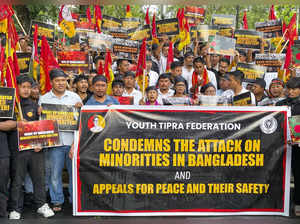 Agartala: Tripura Chakma Students' Association supporters protest against the al...