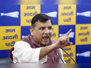 New Delhi: AAP leader Sanjay Singh addresses a press conference, in New Delhi. (...