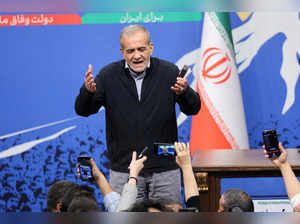 FILE PHOTO: Iran's President Masoud Pezeshkian attends a press conference in Tehran