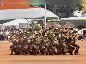 Ranchi: Army jawans from Gorkha Regiment perform ‘Khukuri Dance’ during the clos...