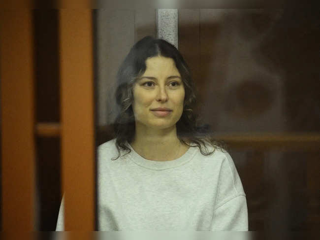 FILE PHOTO: Russian-American dual citizen Ksenia Karelina, accused of treason, attends a court hearing in Yekaterinburg