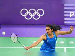 Paris: India's PV Sindhu returns to Estonia's Kristin Kuuba during the women's s...