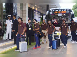 Kanpur: Members of the Bangladesh Men's cricket team arrive at the hotel ahead o...