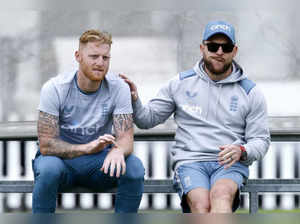 New England captain Ben Stokes, left, and new England men's Test coach Brendon M...