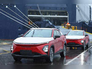 Omoda cars manufactured by Chinese automaker Chery are unloaded at Royal Portbury Dock near Bristol