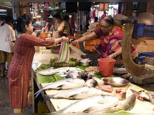 Kolkata, Jul 11 (ANI): A woman buys Hilsa fish during the monsoon season, at a f...