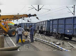 Jalpaiguri: Restoration work underway after a goods train derailed near New Mayn...