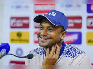 Kanpur: Bangladesh all-rounder Shakib Al Hasan addresses a press conference ahea...