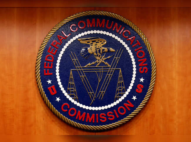 FILE PHOTO: The Federal Communications Commission (FCC) logo is seen before the FCC Net Neutrality hearing in Washington