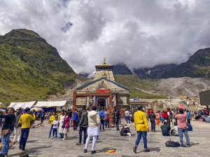 **EDS: IMAGE VIA Uttarakhand Govt.** Kedarnath: Devotees at Kedarnath Temple. Sp...