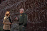 Harris inspects fence at US-Mexico border as she works to project tougher stance on migration