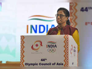 New Delhi: Indian Olympic Association President PT Usha addresses at the 44th Ol...