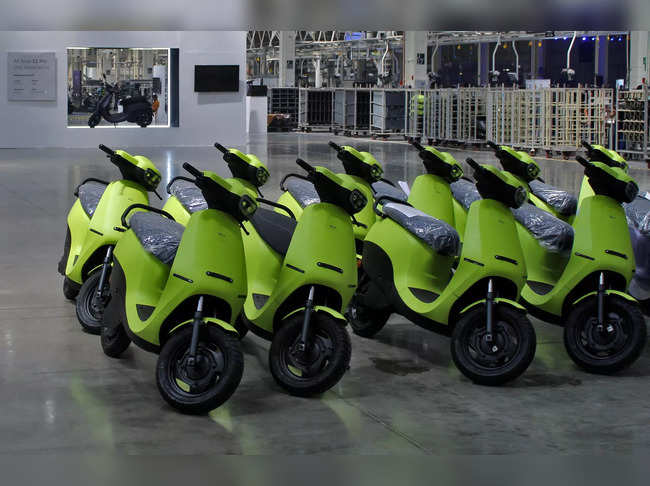 FILE PHOTO: Ola Electric's S1 Air e-scooters are pictured inside its manufacturing facility in Pochampalli